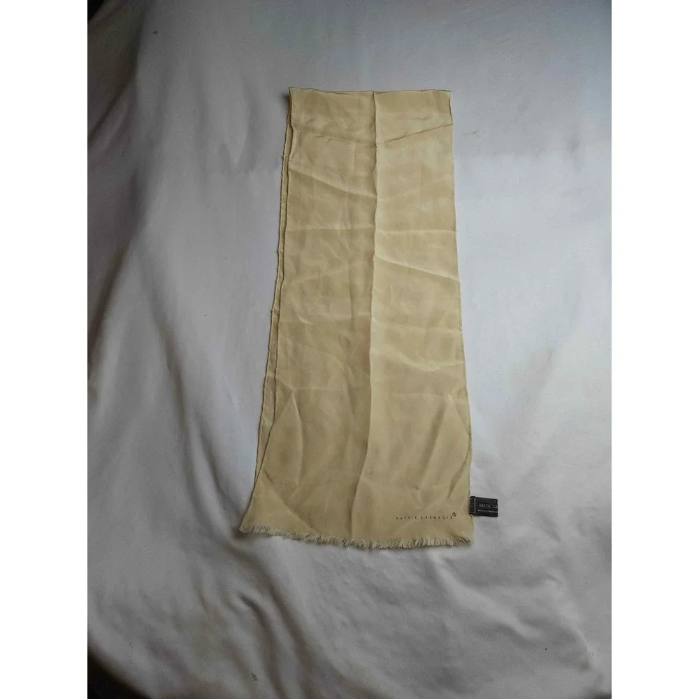 Hattie Carnegie Vintage Cream Silk Fringe Scarf Rectangular Wrap Accessory